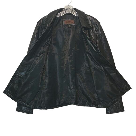 SIENA Black Genuine Leather Jacket Button Down Front Quilted Classic Chic 10 - Picture 13 of 16